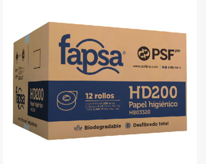 PAPEL HIGIÈNICO FAPSA 12 ROLLOS DE 200 MTS PSF  HB03320