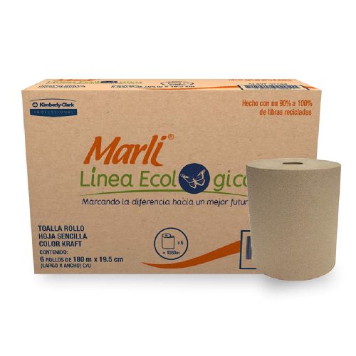 TOALLA PARA MANOS MARLI ECOLÒGICA 6 ROLLOS KC DE 180 MTS  92244