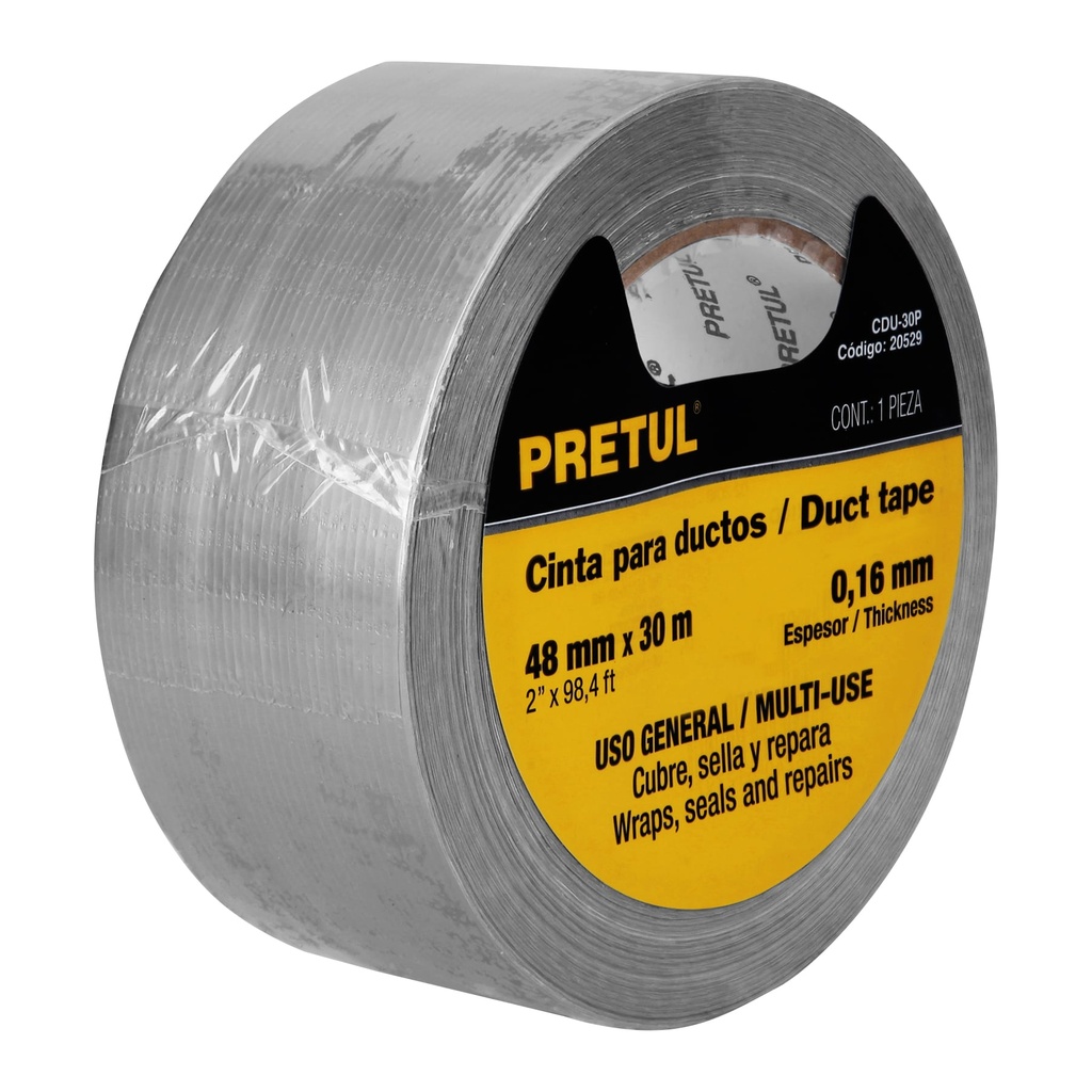 CINTA DE 30 M PARA DUCTO, ESPESOR 0.16 mm, PRETUL (GRIS) 