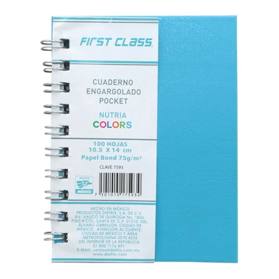 CUADERNO FIRST CLASS ESCOLAR CUADRO DE 7 MM Y PUNTOS GUIA 100 HOJAS 