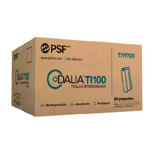 [TI19700] TOALLAS INTERDOBLADAS DALIA 20 PAQUETES PSF PRO DE 100 PIEZAS C/U T119700 