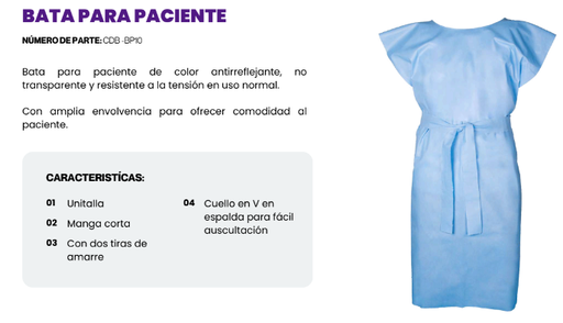 [CDB -BP10] BATA PARA PACIENTE CDB -BP10