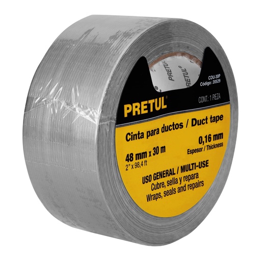 CINTA DE 30 M PARA DUCTO, ESPESOR 0.16 mm, PRETUL (GRIS) 